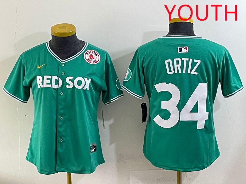Youth 2025 Boston Red Sox 34 Ortiz Dark Green Joint Name Nike MLB Jersey style 9
